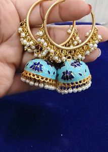 Stunning Blue Enamel Jhumka Earrings