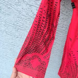 Vibrant Red Printed Kurta