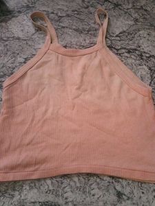 Peach Ribbed Cropped Tank Top