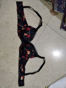 Floral Print Bra with Lace Trim
