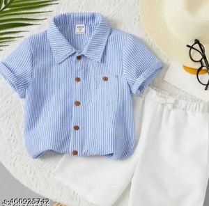 4-5 yrs blue striped shirt & shorts