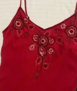 Elegant Red Embellished Maxi Dress