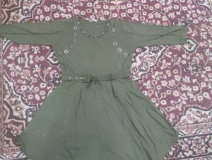 Olive Green Belted Dress