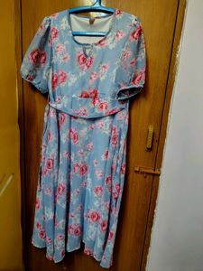 New Light Blue Floral Midi Dress