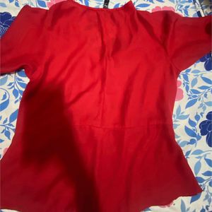 Chic Red Button-Up V-Neck Top
