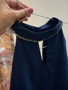 Elegant Navy Blue Halter Neck Top