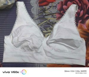 Comfortable White Lace Trim Bra
