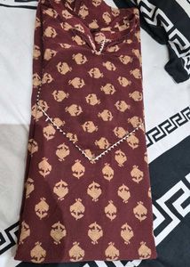 Brown Printed Cotton Kurta