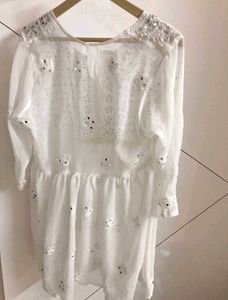 Mirrorwork Chikankari white tunic kurta