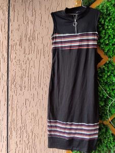 Ribbed Striped Zip Neck dress
