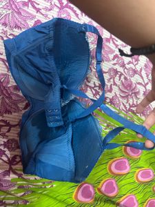 Blue Lace Trim Push-Up Bra
