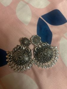 Oxidized Silver Jhumka Earrings