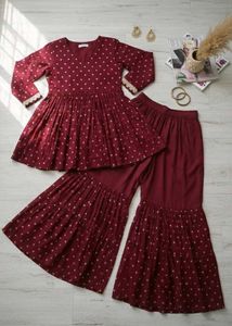 maroon sharara and kurta