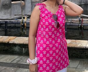 Pink Printed Cotton Kurta