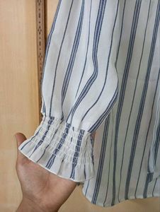Recap Women's Striped Tie Neck Top || Size L
