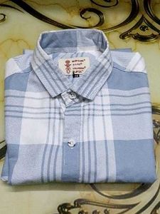 Men's Blue & White Plaid Shirt
