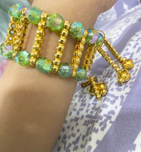 Green Beaded Gold-Tone Bracelet