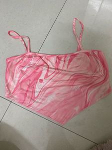 Pink Swirl Print Halter Crop Top