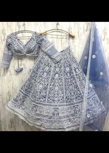 Elegant Blue & White Embroidered Lehenga Set