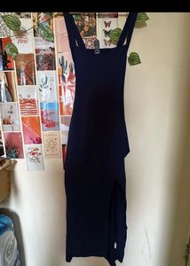 Elegant Navy Blue High Slit Dress