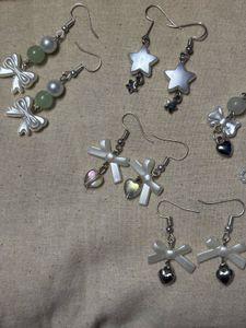 Cute Bow &amp; Heart Dangle Earrings Set