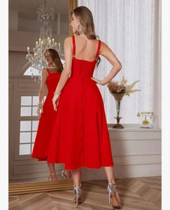 Red tie up A line dress