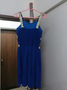 Blue Party Dress with Gold Detail