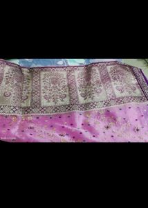 Designer Purple Saree with Orange Blouse