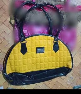 Yellow Embellished Neckline Kurta and Purse 👜