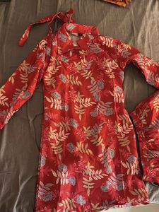 Red Floral Kurta Set