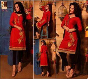 Red Embroidered Kurta Set 3 piece