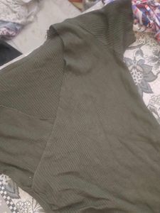 Olive Green Ribbed Mini Dress
