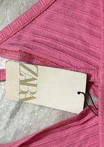 Zara Pink Ribbed V-Neck Crop Top
