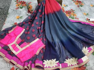 Beautiful Heavy Border Saree with Stitched Blouse