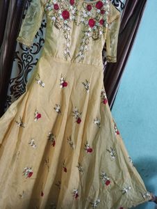Designer Yellow Gown With Beautiful Roses Work On