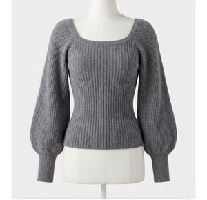 Gray Ribbed Square Neck Sweater