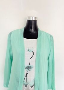 A-line kurta with shrug and pant - three set