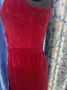 Chic Red Corduroy Double-Breasted Dress