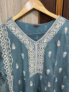 pakistani Blue Embroidered Kurta Set with Dupatta