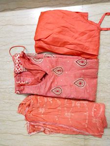 🔥SALE🔥Pink Embroidered Salwar Kameez Dupatta Set