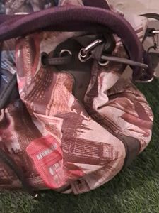 London Print Drawstring Bucket Bag