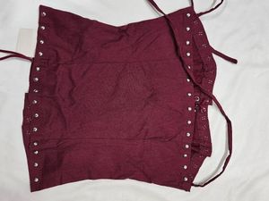 Maroon Corset Top with Lace-Up Detail