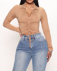 Ruched Drawstring Collared Top