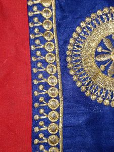 Red Saree with Blue Border