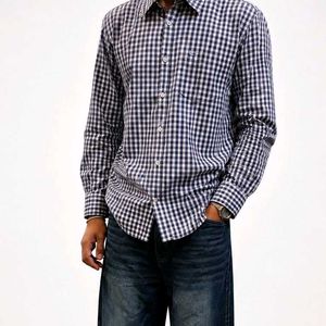 Men's Blue Gingham Checkered Shirt