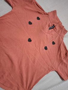 Cute Heart Graphic Mock Neck Top