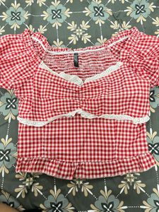 Red Gingham Smocked Crop Top