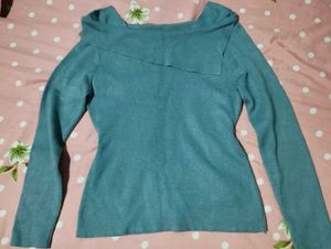 Teal Off-Shoulder Belted Top