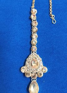 Golden AD Party Wear Pearl Maangtika