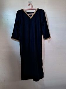 Elegant Navy Velvet Kurta Set with Dupatta